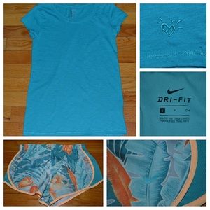 Youth girls Justice t-shirt and Nike shorts coordinating set, size S / 12